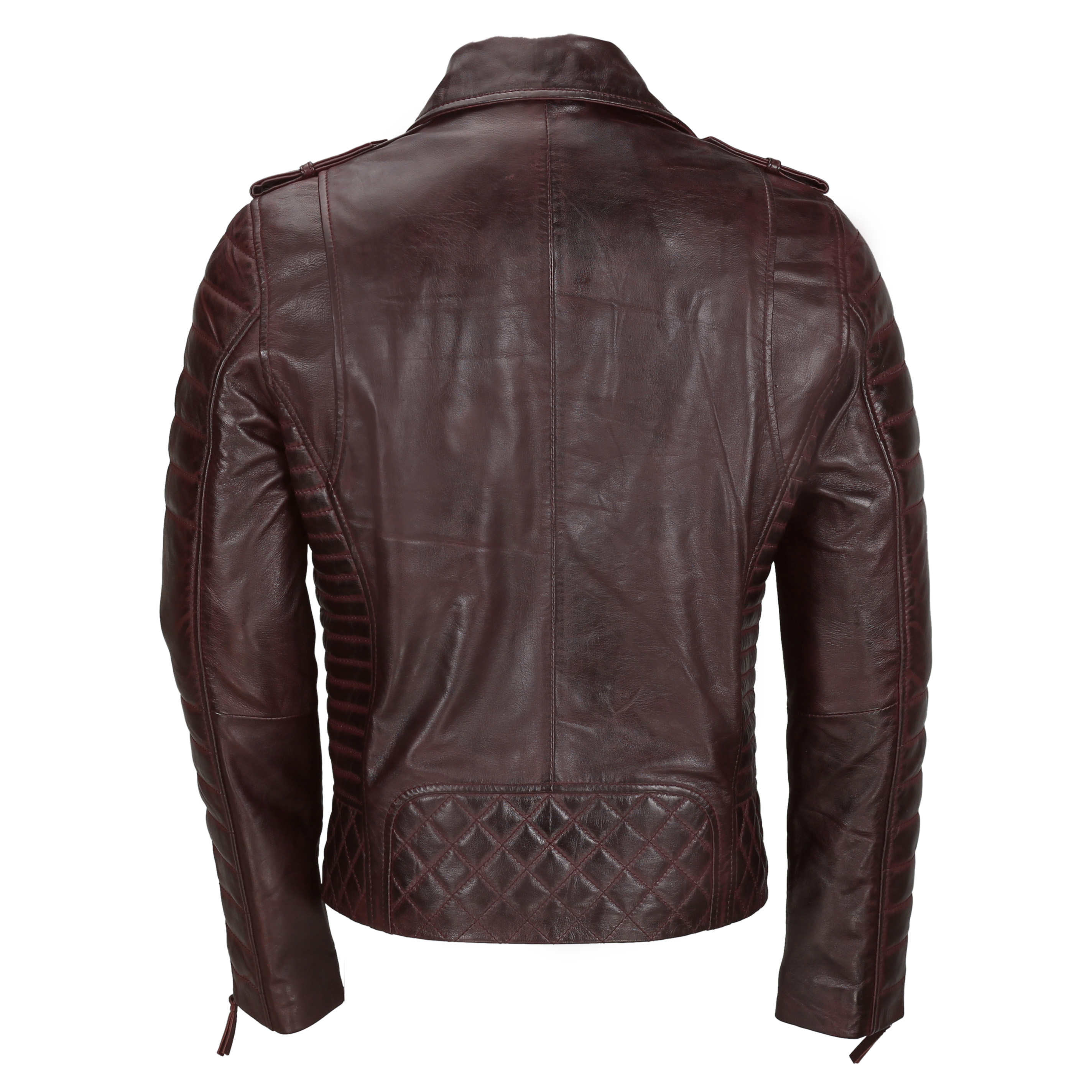 Mens Maroon Vintage Genuine Lambskin Real Leather Biker Jacket Slim Fit